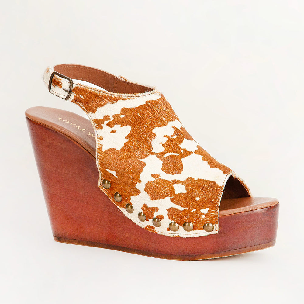 Sandales Loyal West Amelia en cuir de vachette marron et blanc