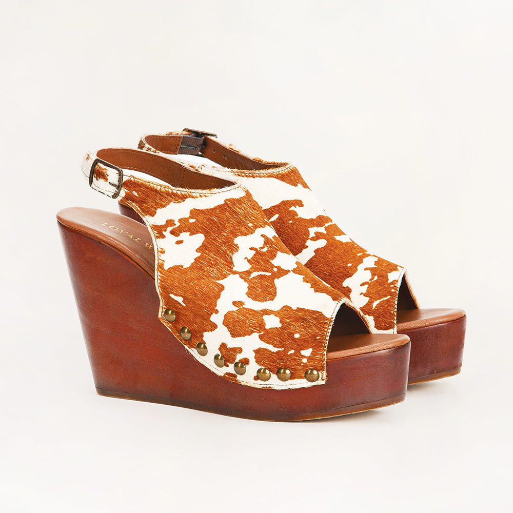 Sandales Loyal West Amelia en cuir de vachette marron et blanc
