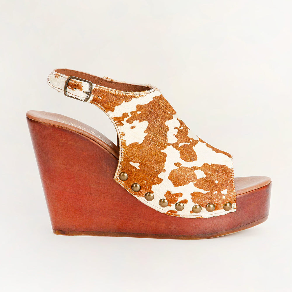 Sandales Loyal West Amelia en cuir de vachette marron et blanc