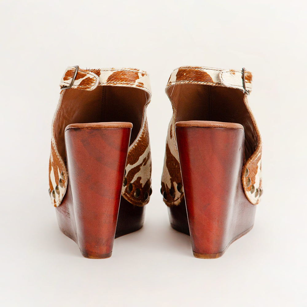 Sandales Loyal West Amelia en cuir de vachette marron et blanc