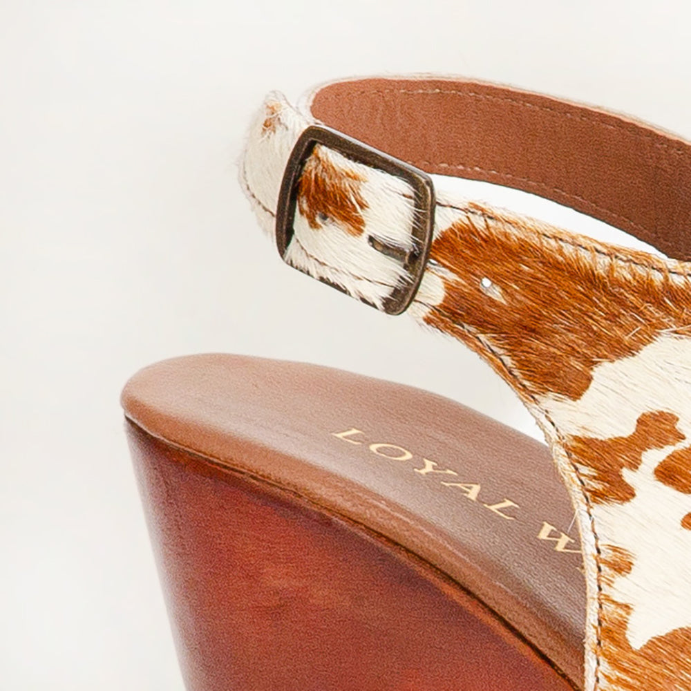 Sandales Loyal West Amelia en cuir de vachette marron et blanc