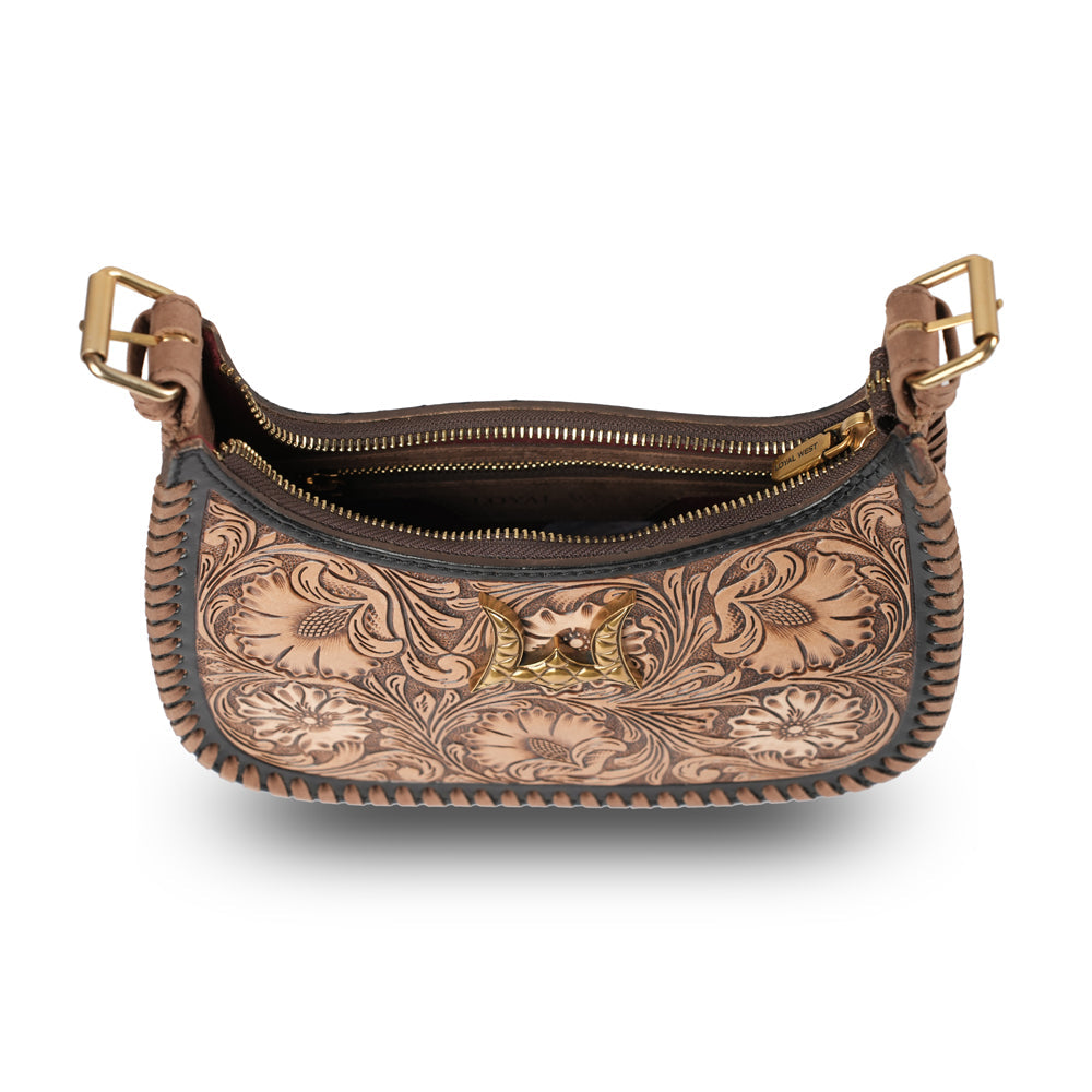 Sac moyen Dannia en cuir travaillé à la main - Marron vieilli