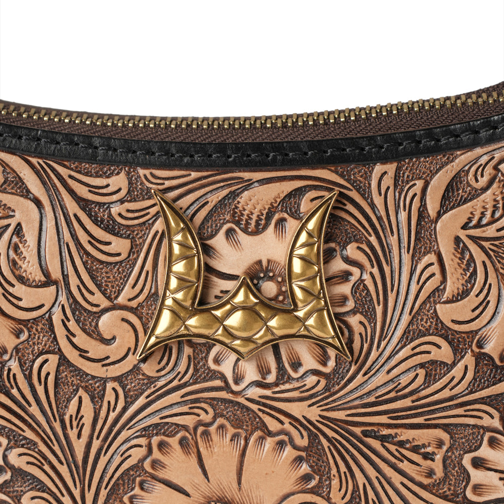 Sac moyen Dannia en cuir travaillé à la main - Marron vieilli