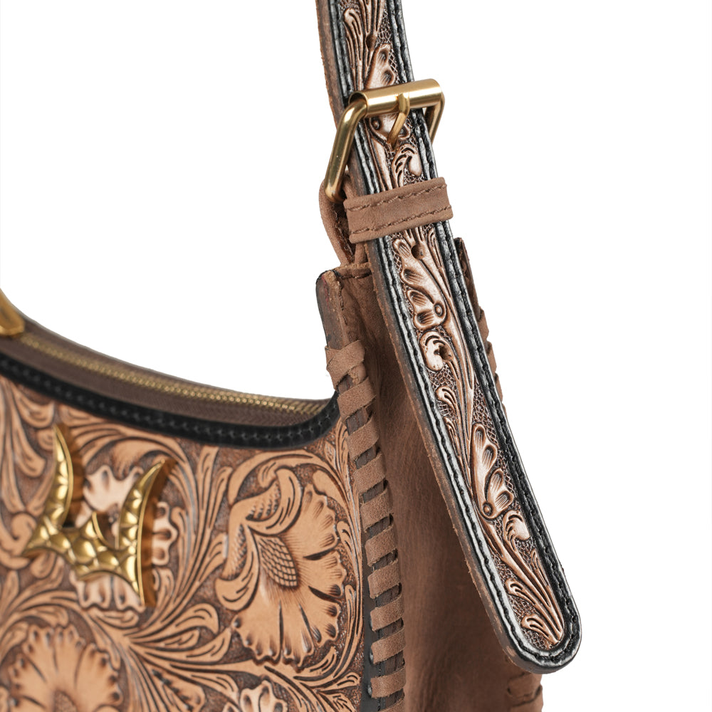 Sac moyen Dannia en cuir travaillé à la main - Marron vieilli