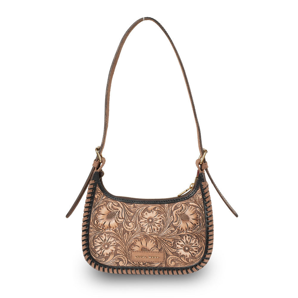 Sac moyen Dannia en cuir travaillé à la main - Marron vieilli