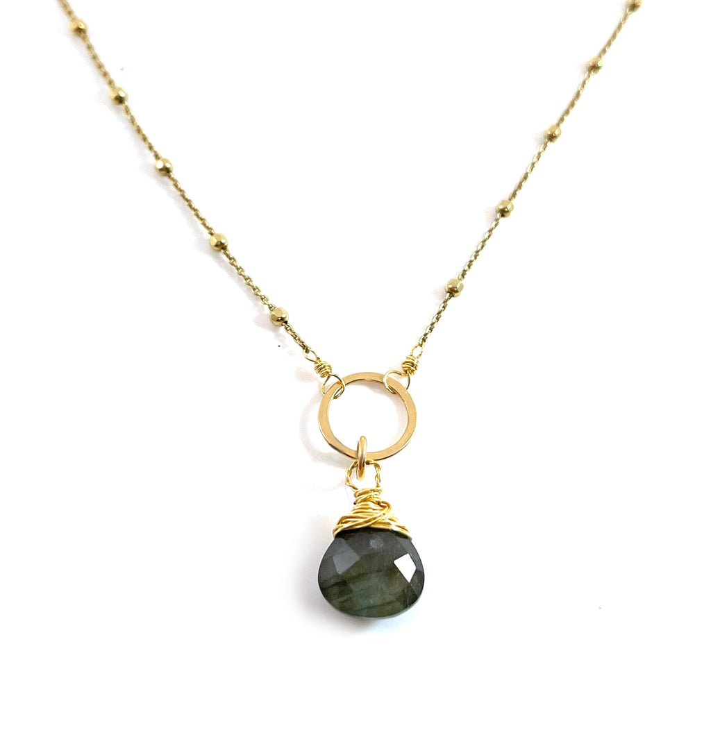 Labradorite Halo Satellite 14k Gold Filled Necklace