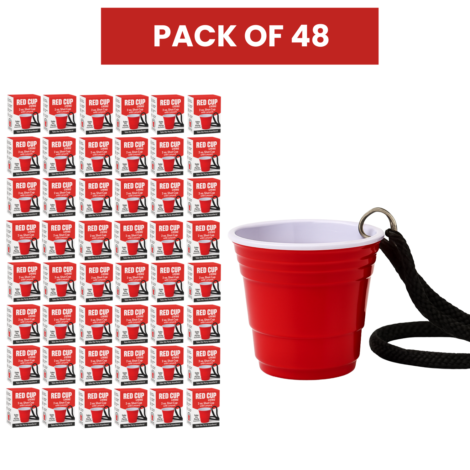 Gobelet à shot réutilisable en plastique rouge avec cordon | Incassable, sans BPA | Idéal pour les fêtes, barbecues et sorties
