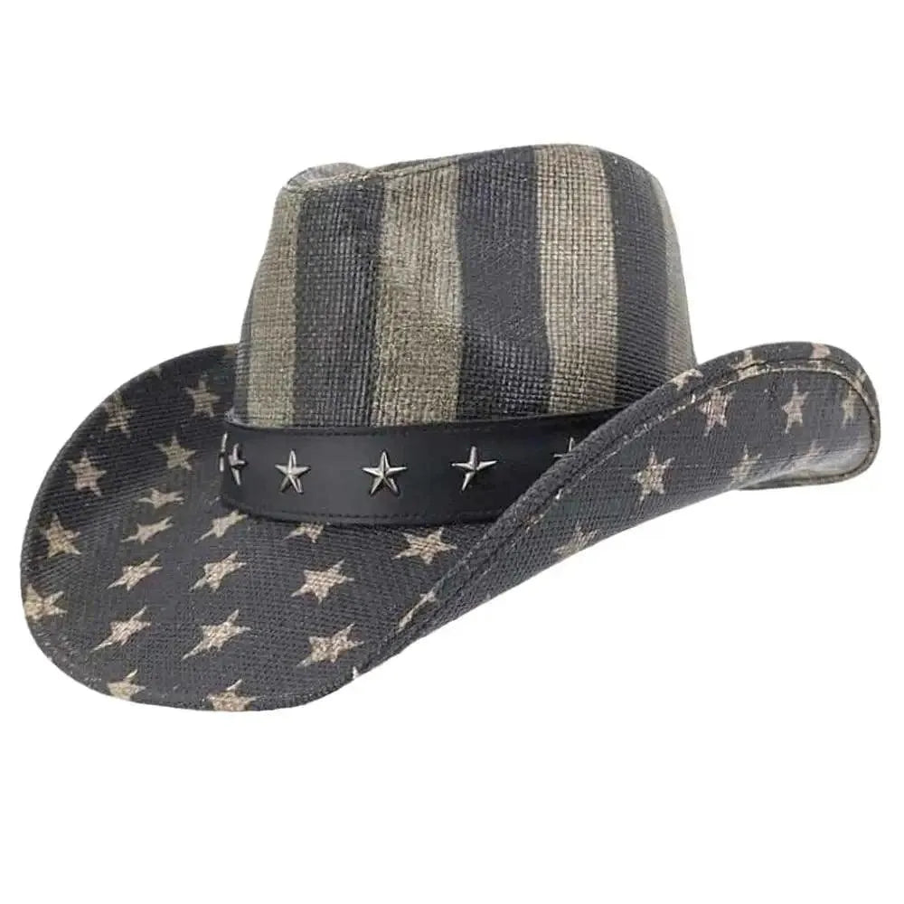 Chapeau de Cowboy en Paille Façonnable Deadwood Trading Liberty - Drapeau Américain