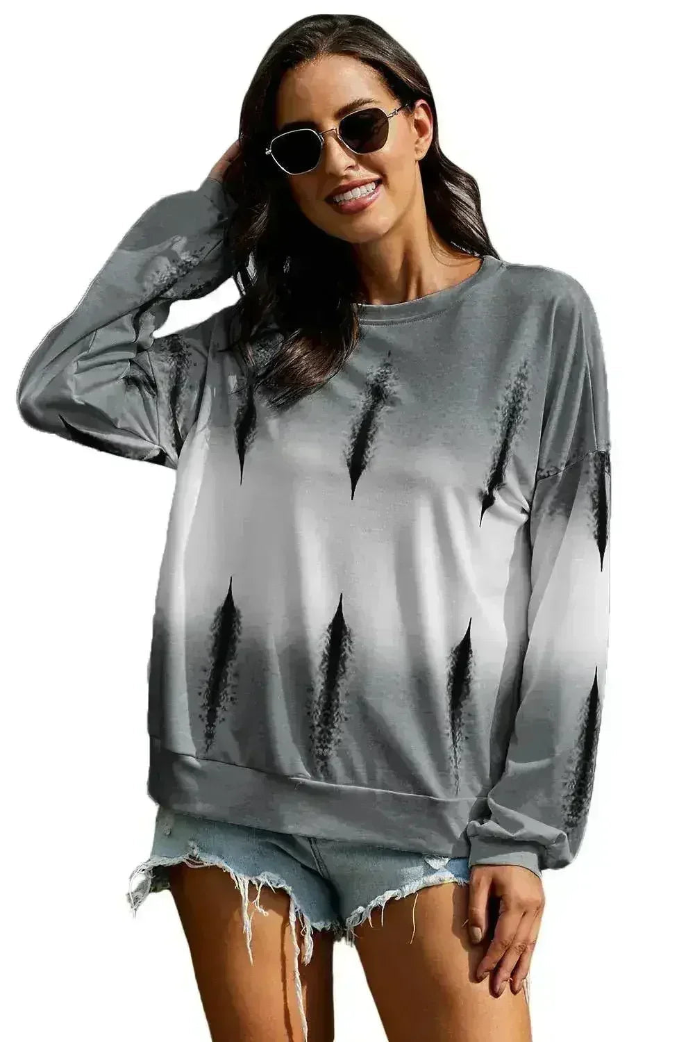 Sweat-shirt pull tie-dye color block gris clair