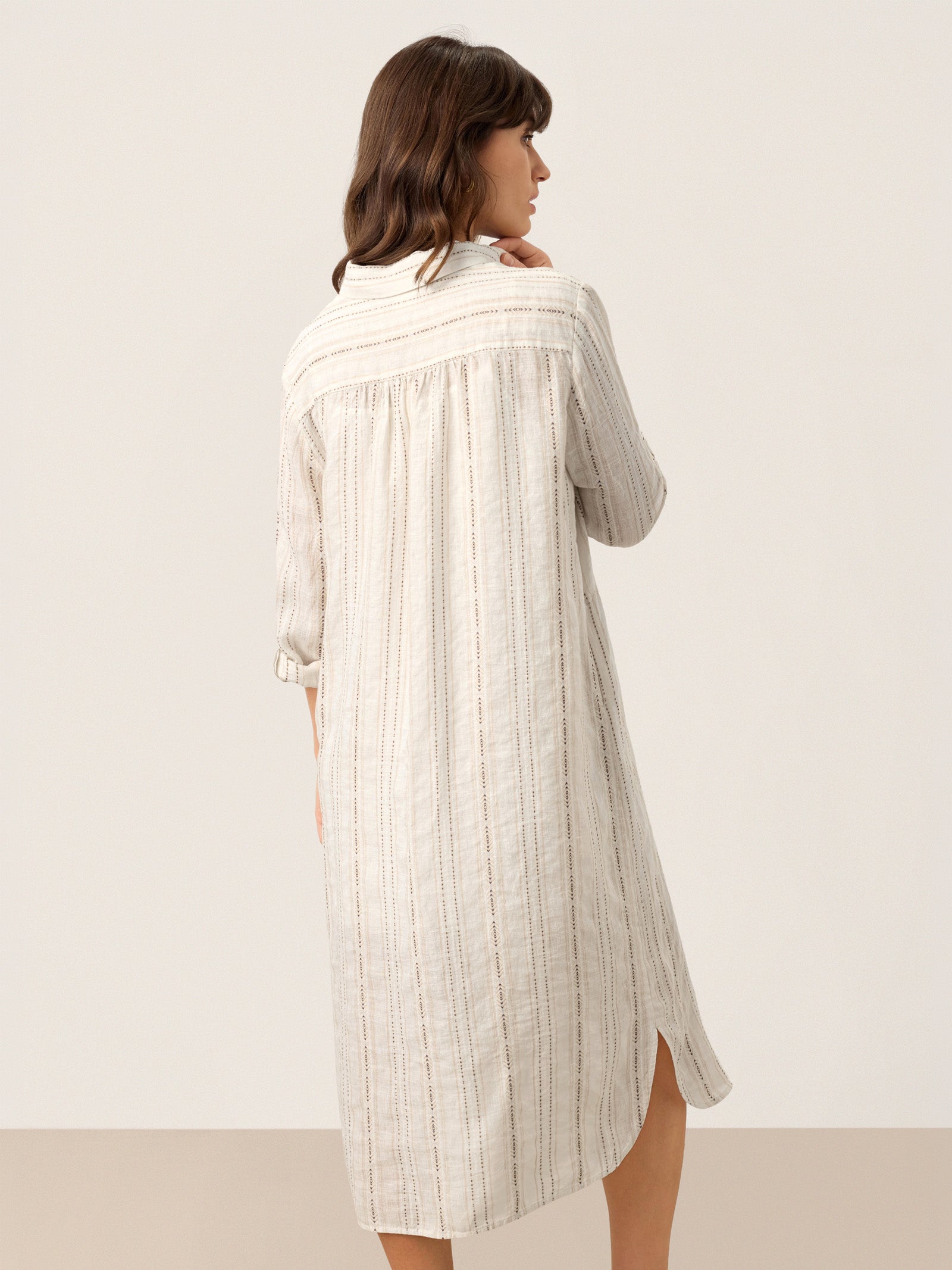 Robe-chemise bohème rayée en lin à manches retroussables BLYTHE