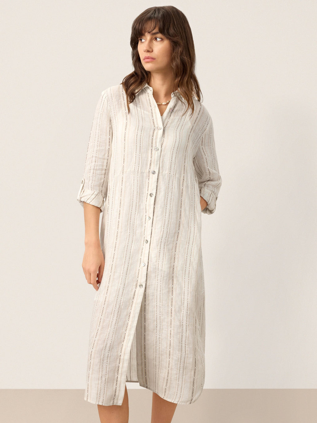 Robe-chemise bohème rayée en lin à manches retroussables BLYTHE