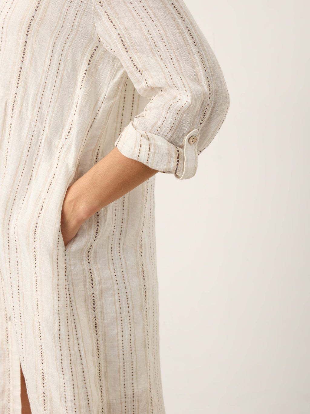 Robe-chemise bohème rayée en lin à manches retroussables BLYTHE