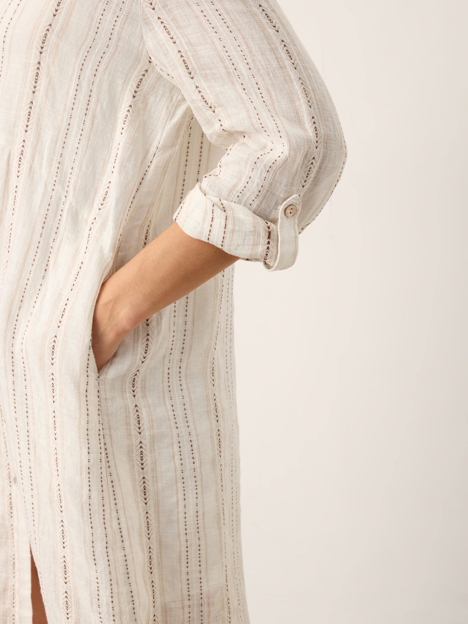 Robe-chemise bohème rayée en lin à manches retroussables BLYTHE