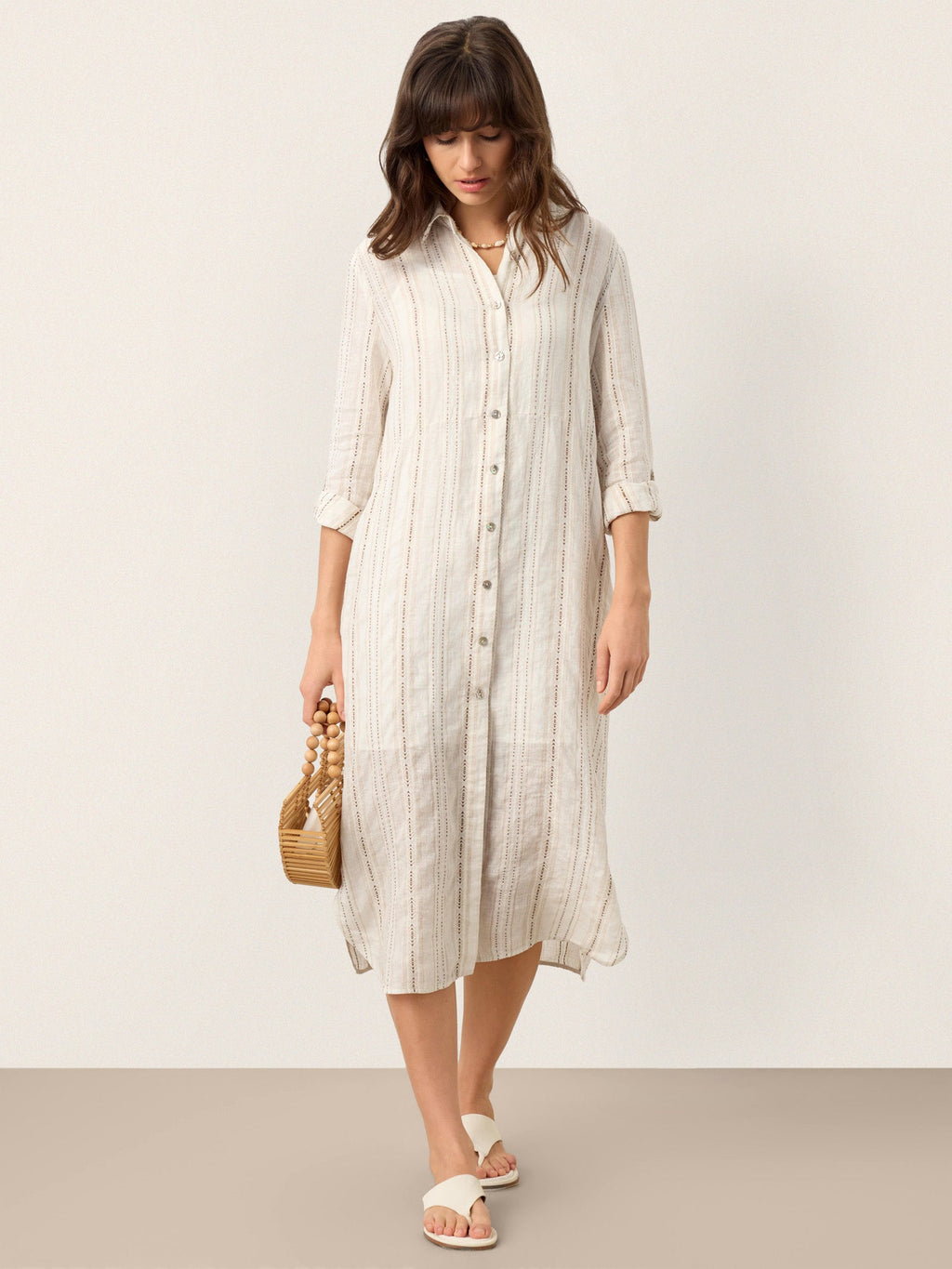 Robe-chemise bohème rayée en lin à manches retroussables BLYTHE