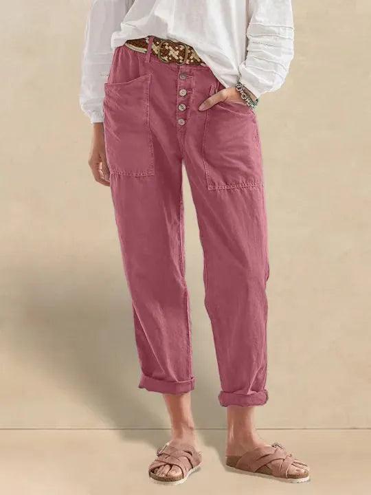 Pantalon HEIDI en lin à boutons dissimulés