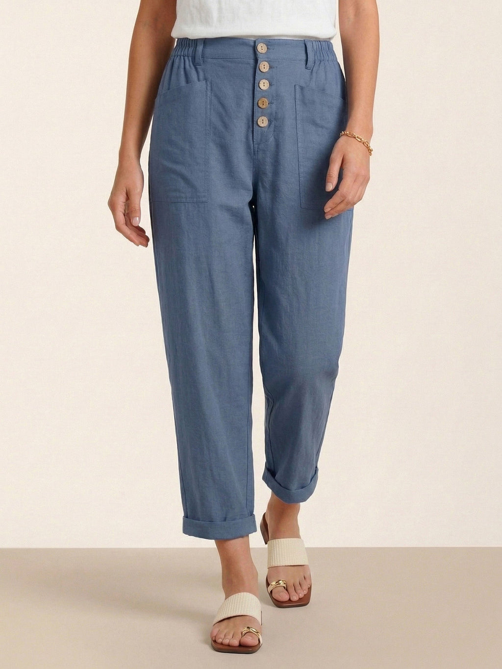 Pantalon HEIDI en lin à boutons dissimulés