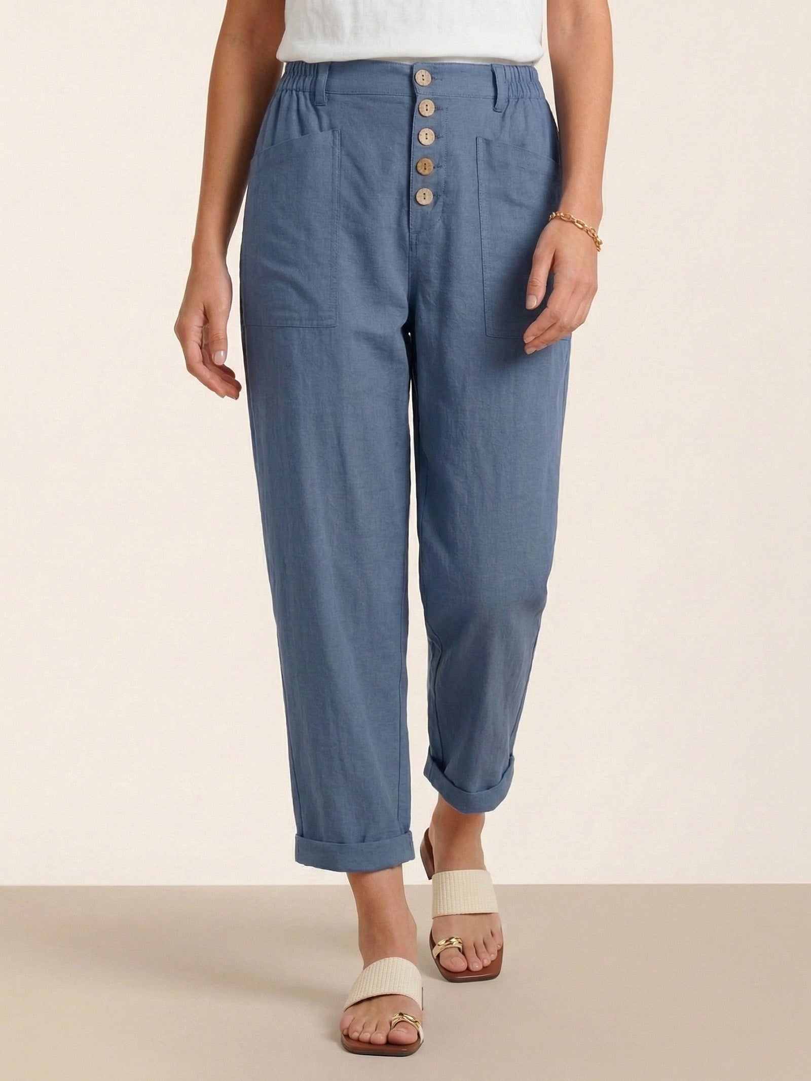 Pantalon HEIDI en lin à boutons dissimulés
