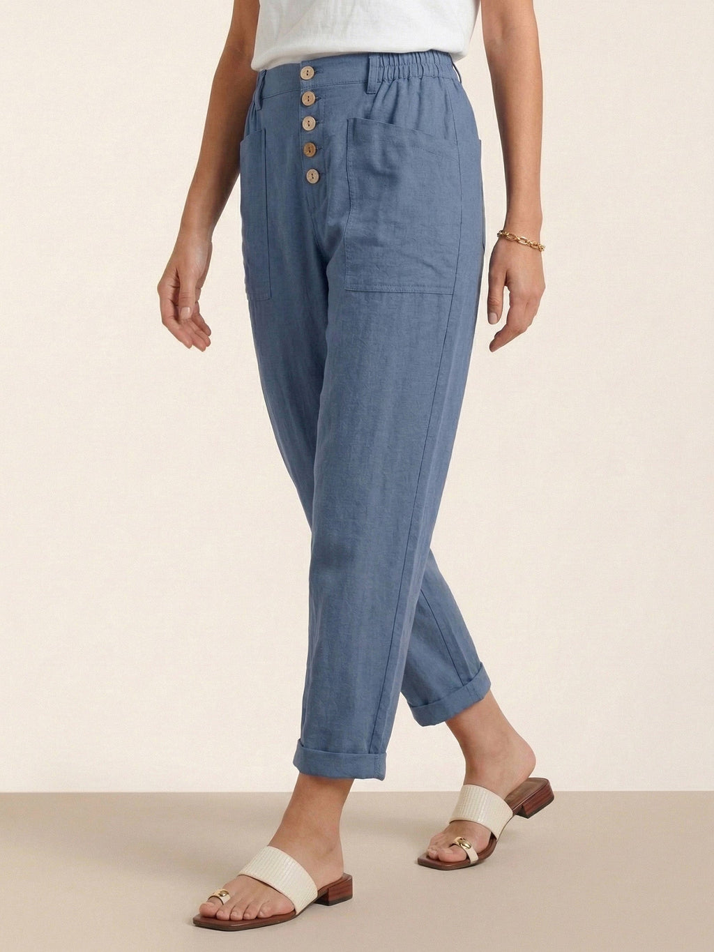 Pantalon HEIDI en lin à boutons dissimulés