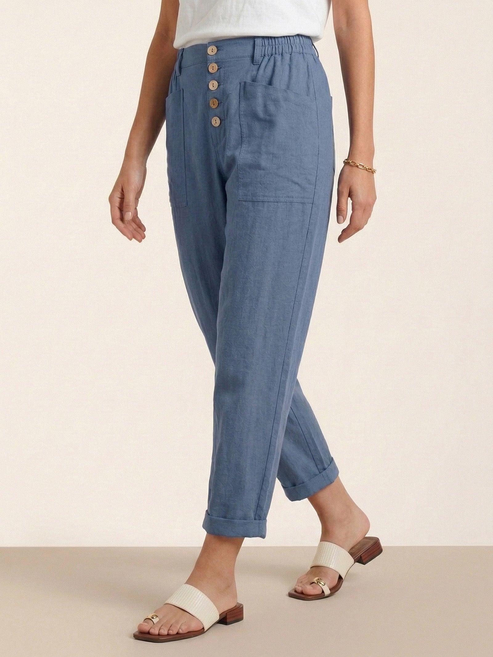 Pantalon HEIDI en lin à boutons dissimulés