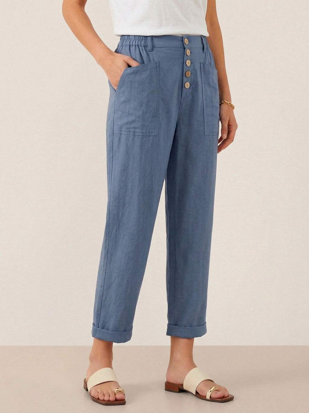 Pantalon HEIDI en lin à boutons dissimulés