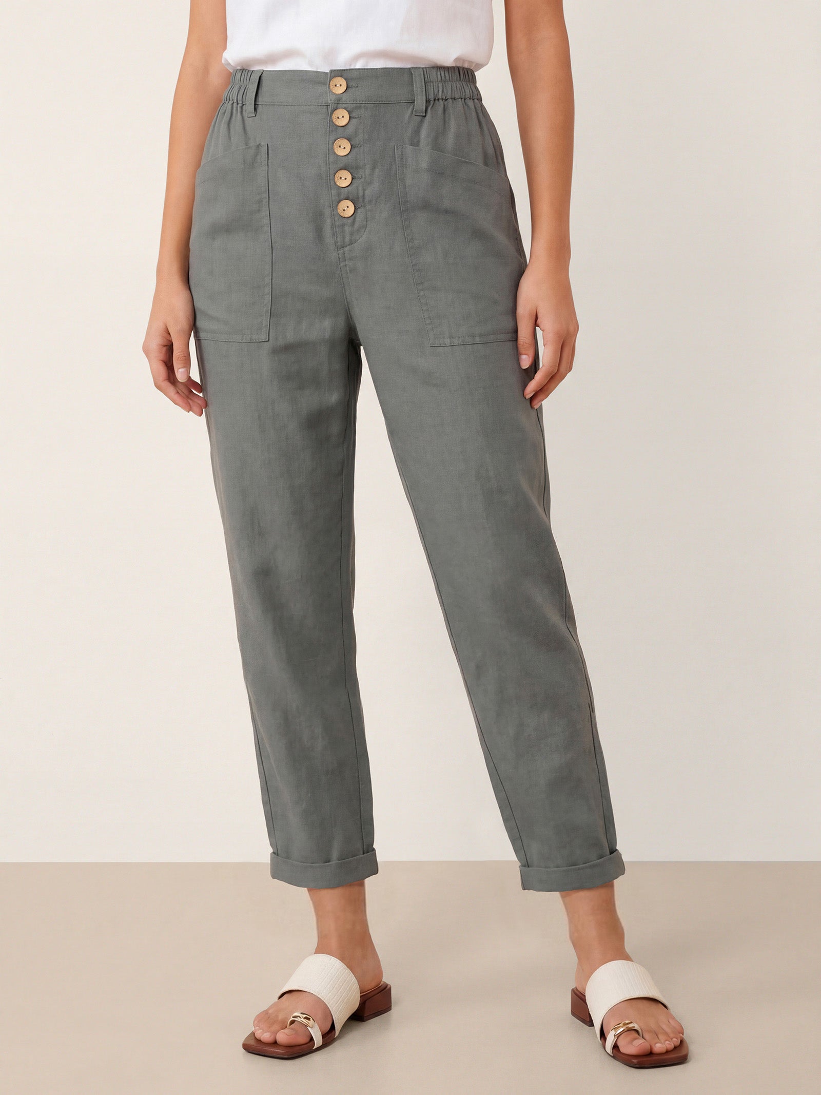 Pantalon HEIDI en lin à boutons dissimulés