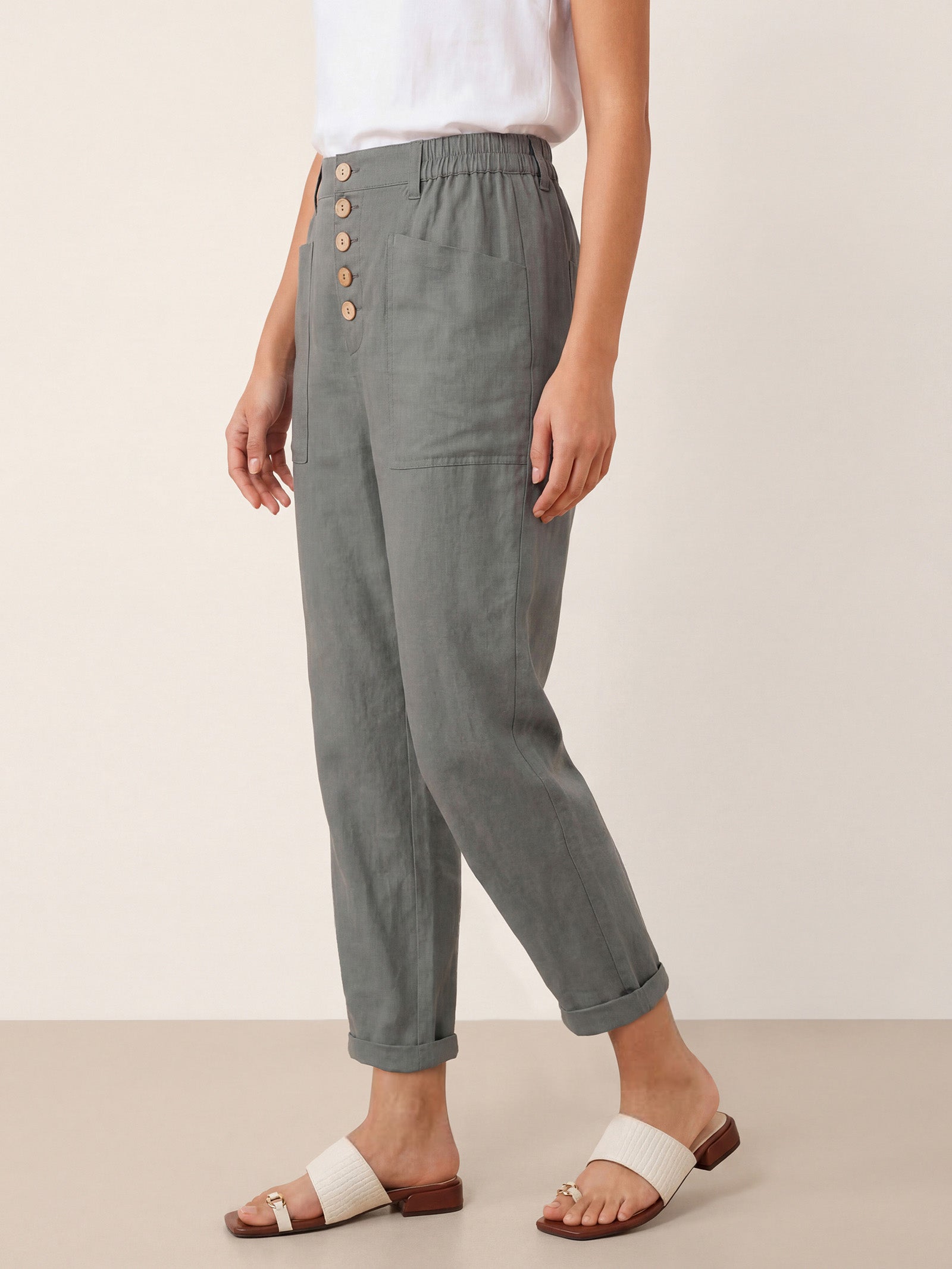 Pantalon HEIDI en lin à boutons dissimulés