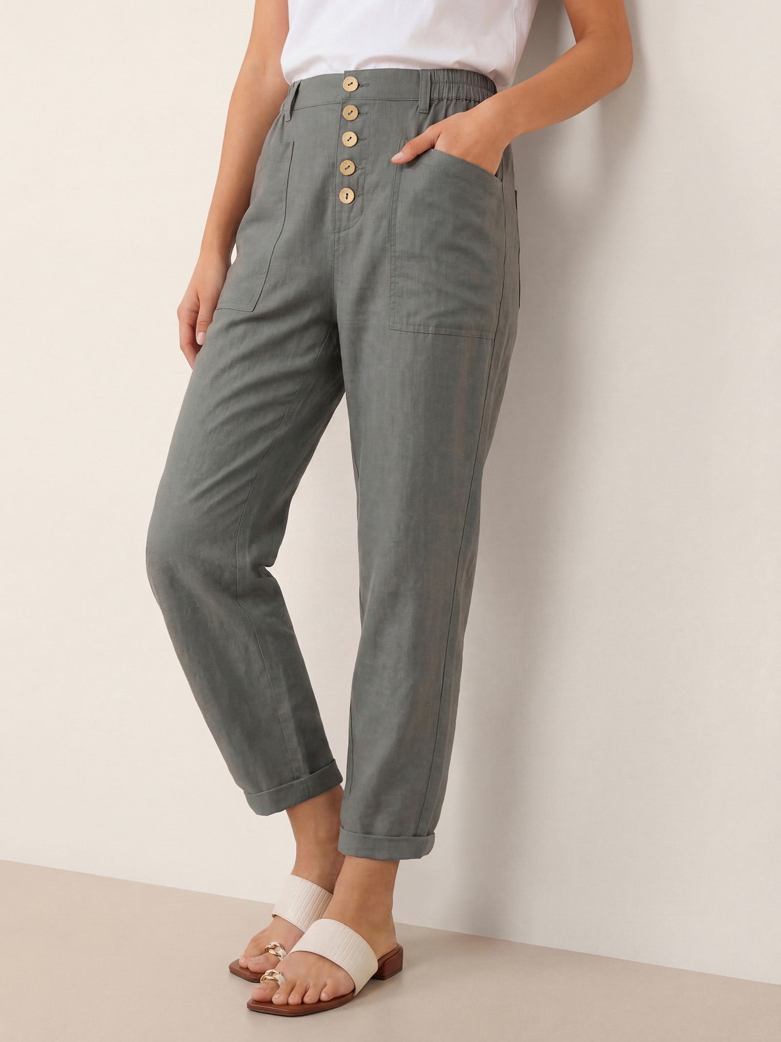 Pantalon HEIDI en lin à boutons dissimulés