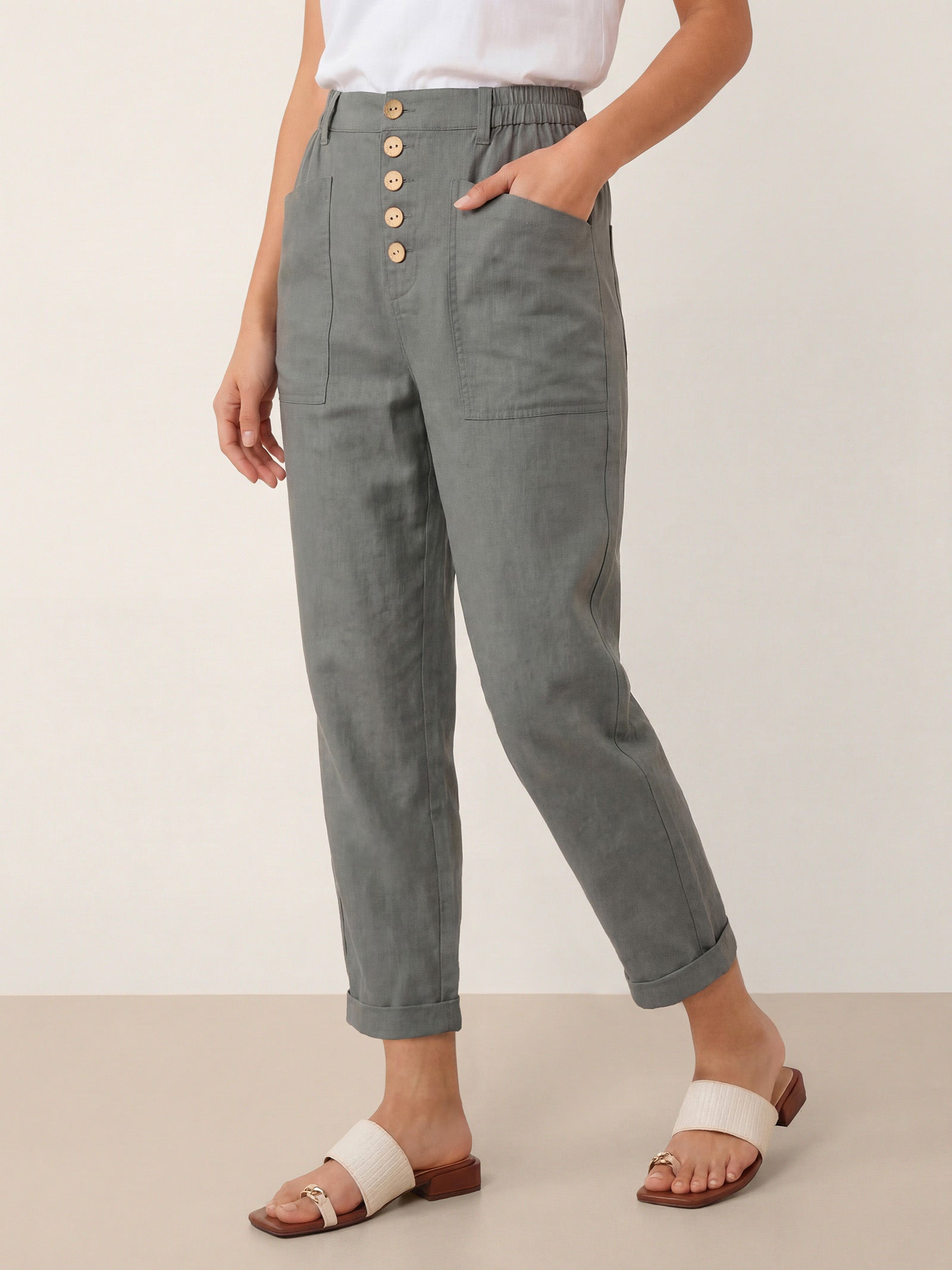Pantalon HEIDI en lin à boutons dissimulés