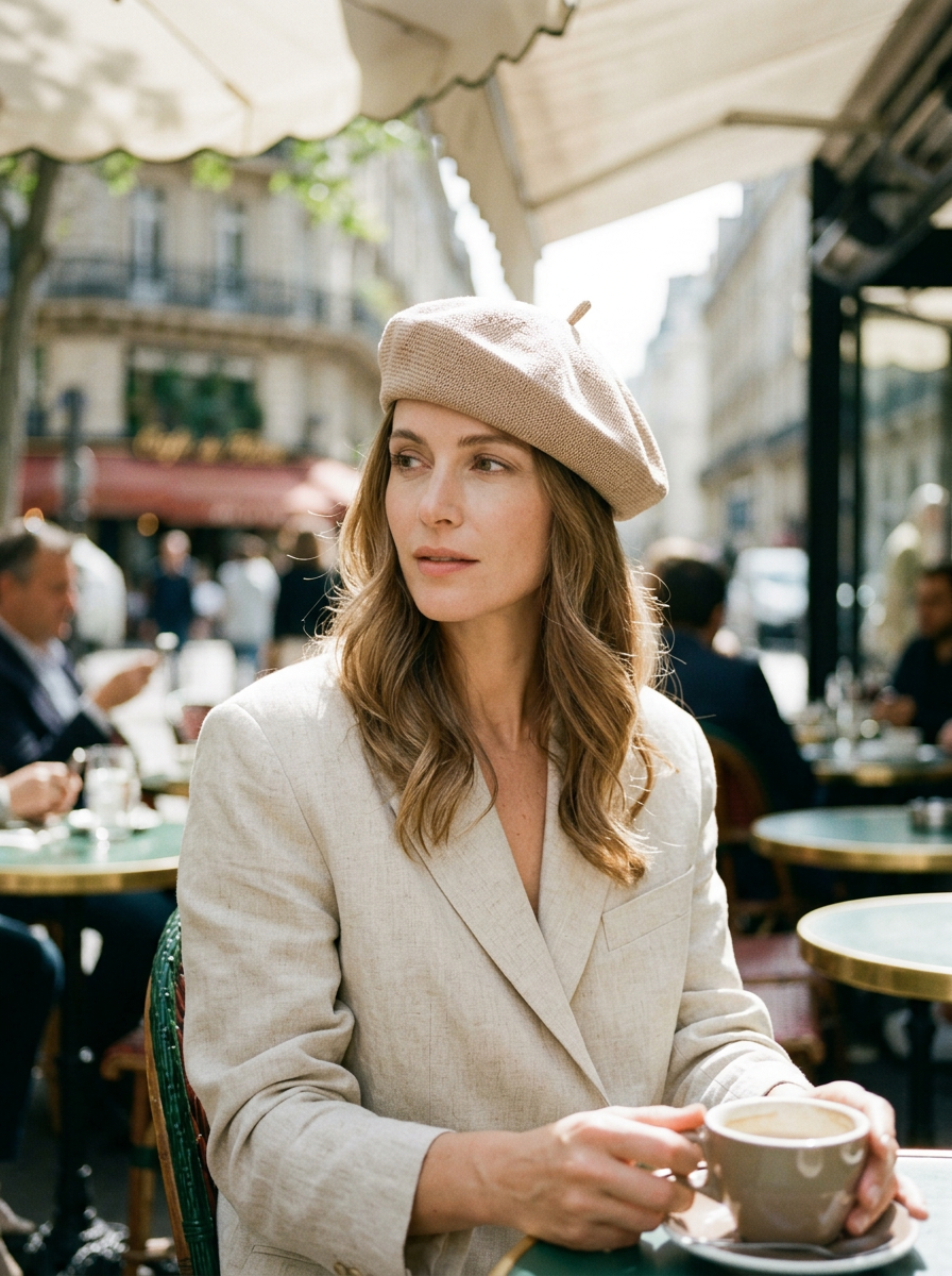 Béret en tricot de lin pour femme Léger Respirant Casquette d'artiste d'été