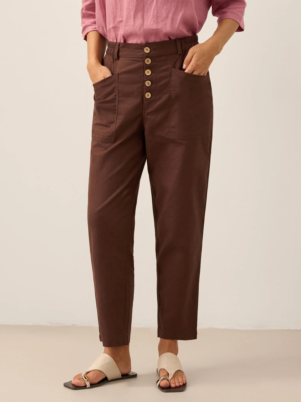 Pantalon HEIDI en lin à boutons dissimulés