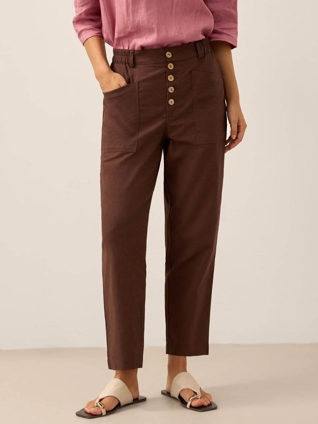 Pantalon HEIDI en lin à boutons dissimulés