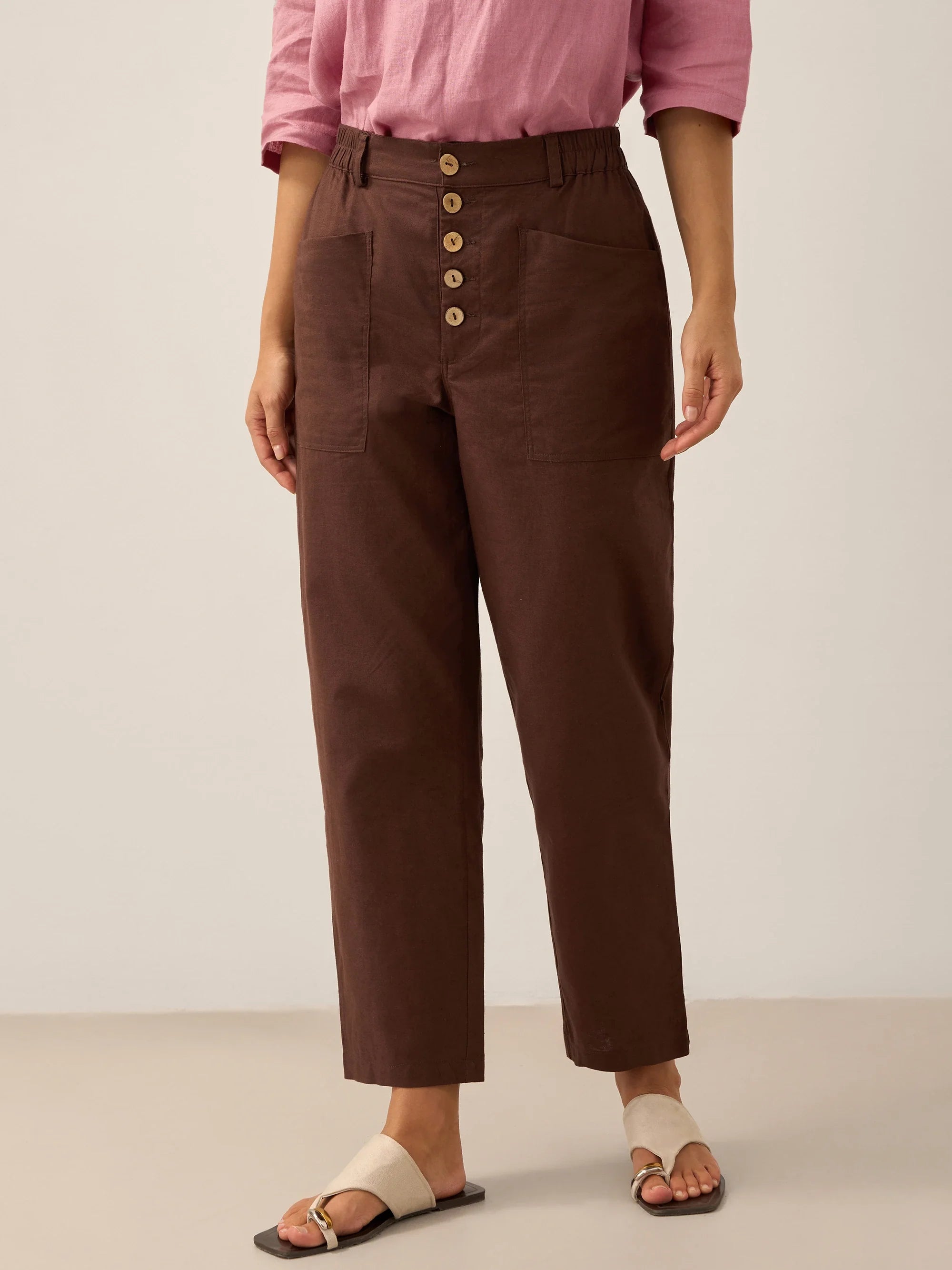 Pantalon HEIDI en lin à boutons dissimulés