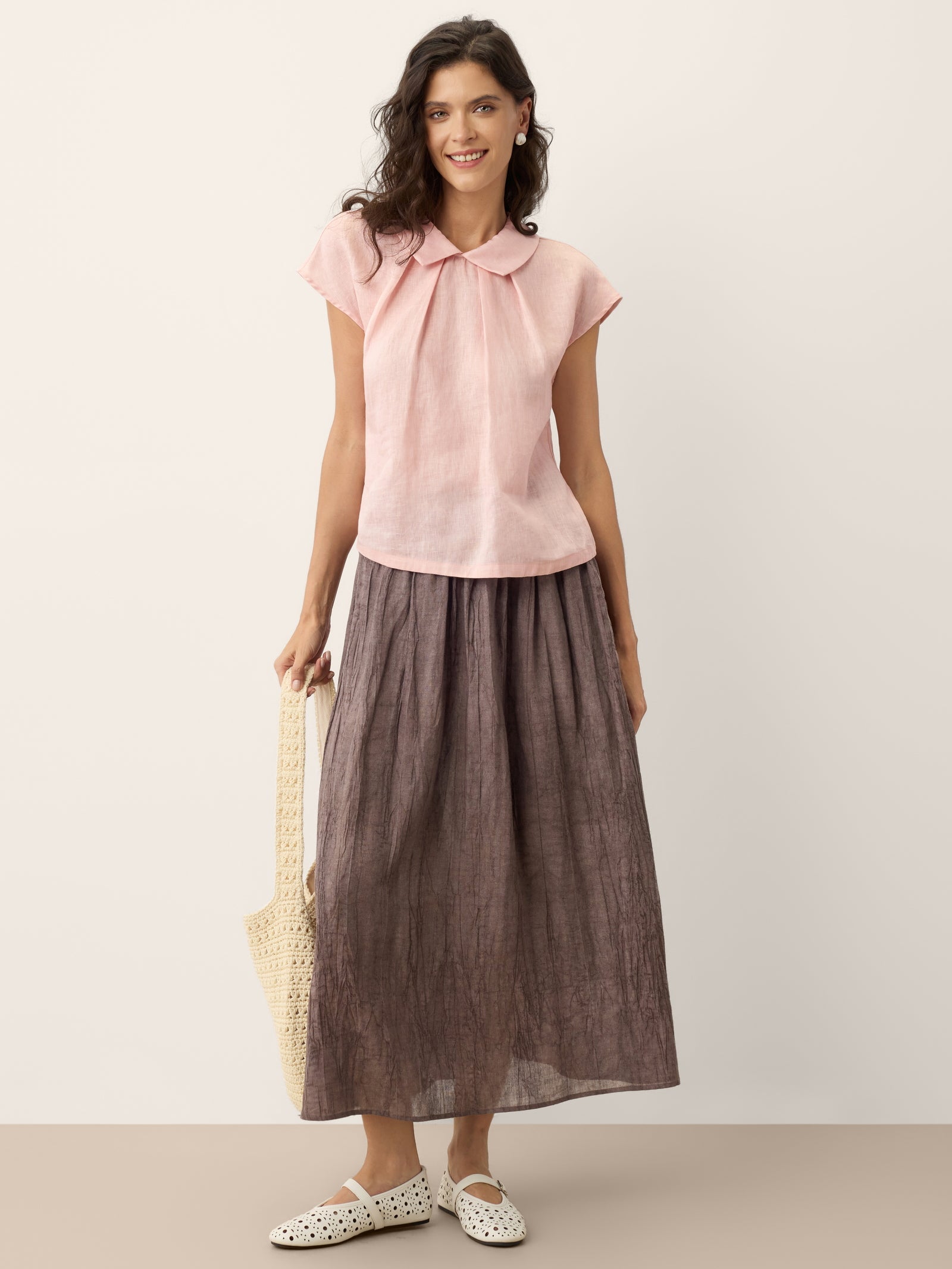 Jupe à taille plissée texturée en lyocell ROSAMUND