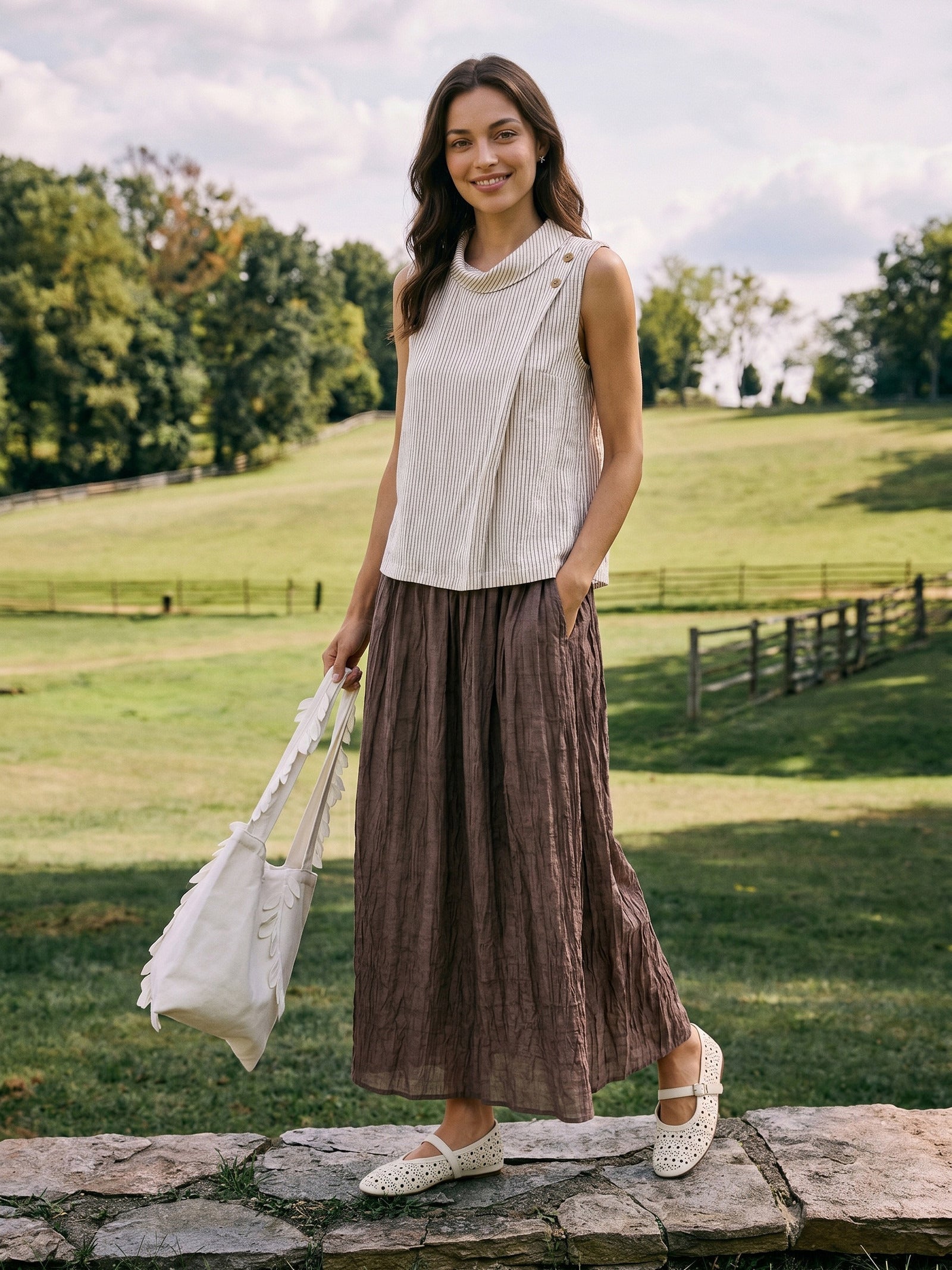 Jupe à taille plissée texturée en lyocell ROSAMUND