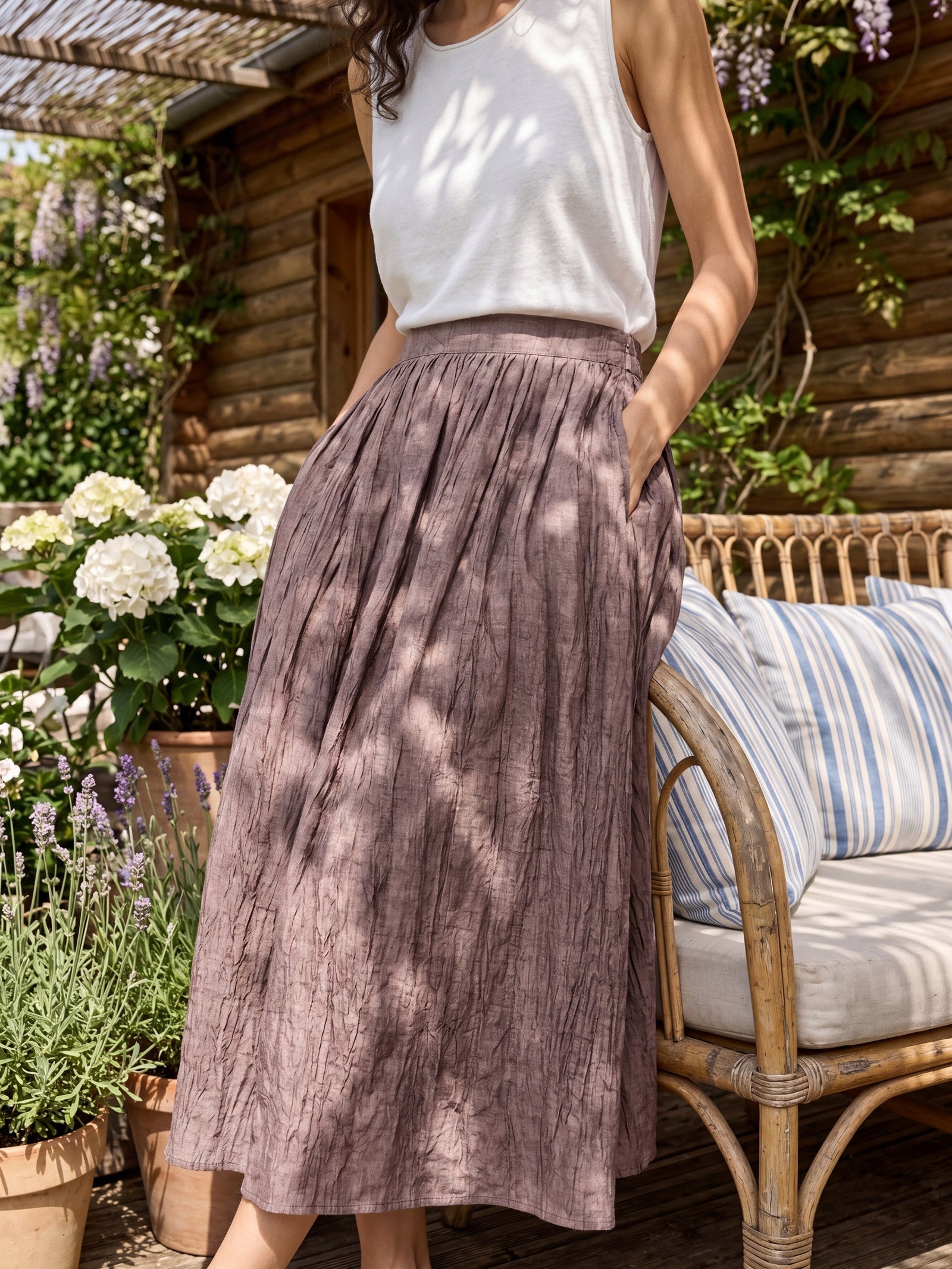 Jupe à taille plissée texturée en lyocell ROSAMUND