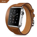 Bracelet de montre moderne en cuir souple et long avec sangle en métal de luxe pour hommes et femmes, double tour pour montre intelligente au design vintage de luxe