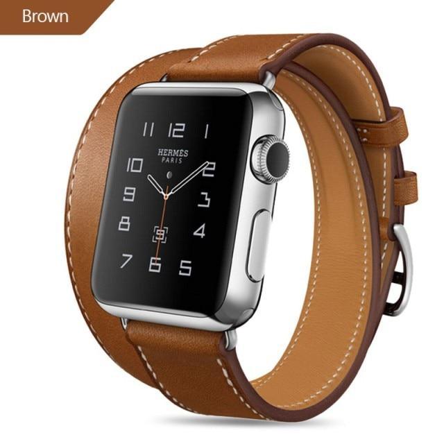 Bracelet de montre moderne en cuir souple et long avec sangle en métal de luxe pour hommes et femmes, double tour pour montre intelligente au design vintage de luxe