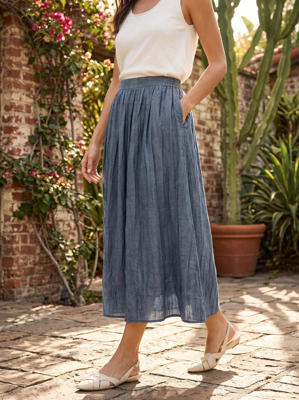 Jupe à taille plissée texturée en lyocell ROSAMUND