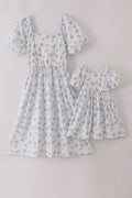 Robe coquillage bleue nœud maman et moi