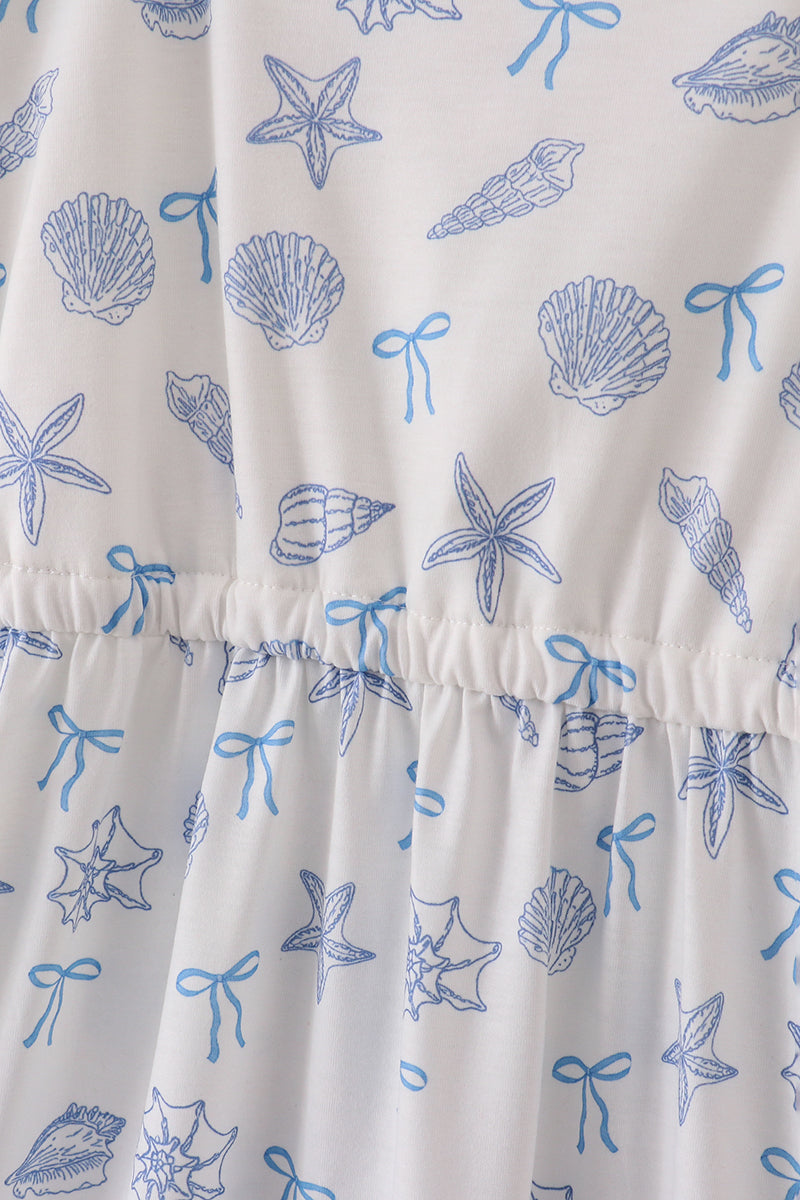 Robe coquillage bleue nœud maman et moi