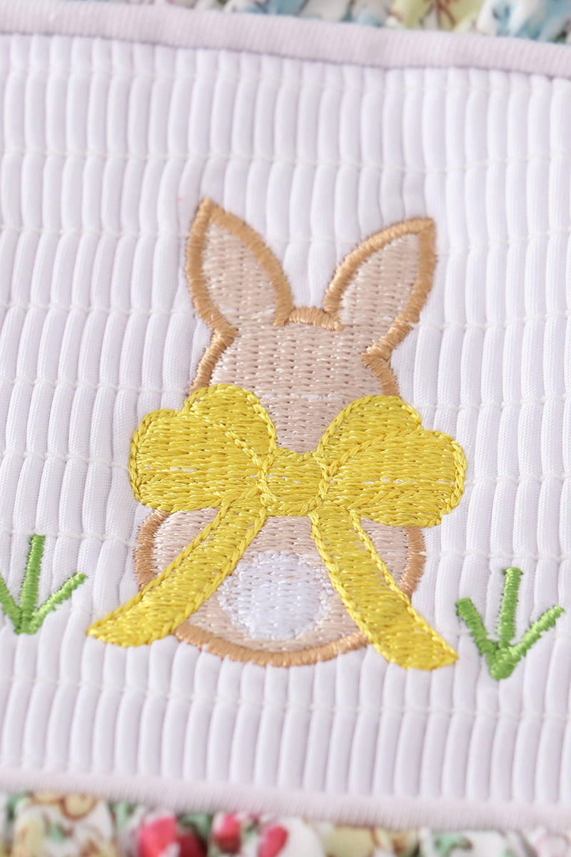 Robe smockée pour fille, motif fleuri brodé lapin