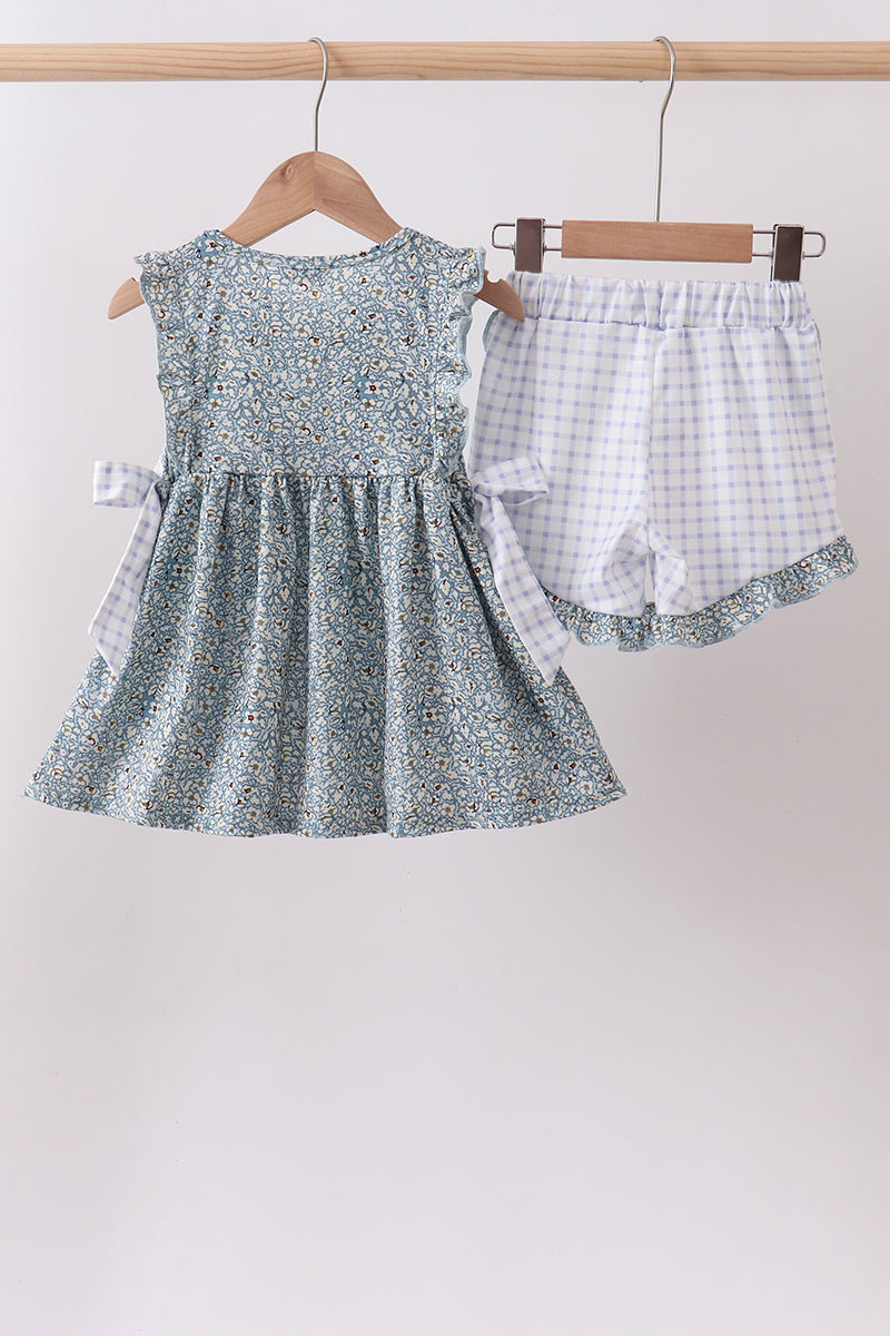 Ensemble short à volants brodé chiot floral
