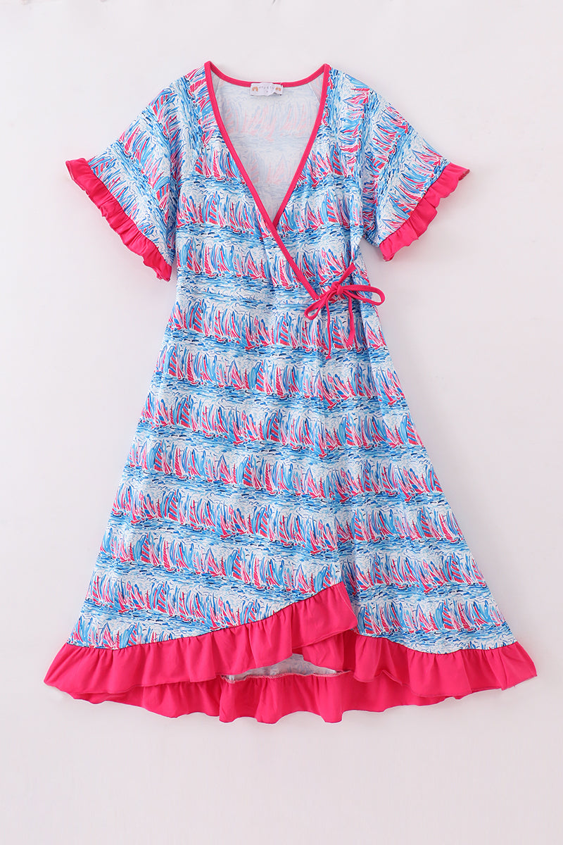 Robe imprimée mère-fille « Sérénade du voilier bleu »