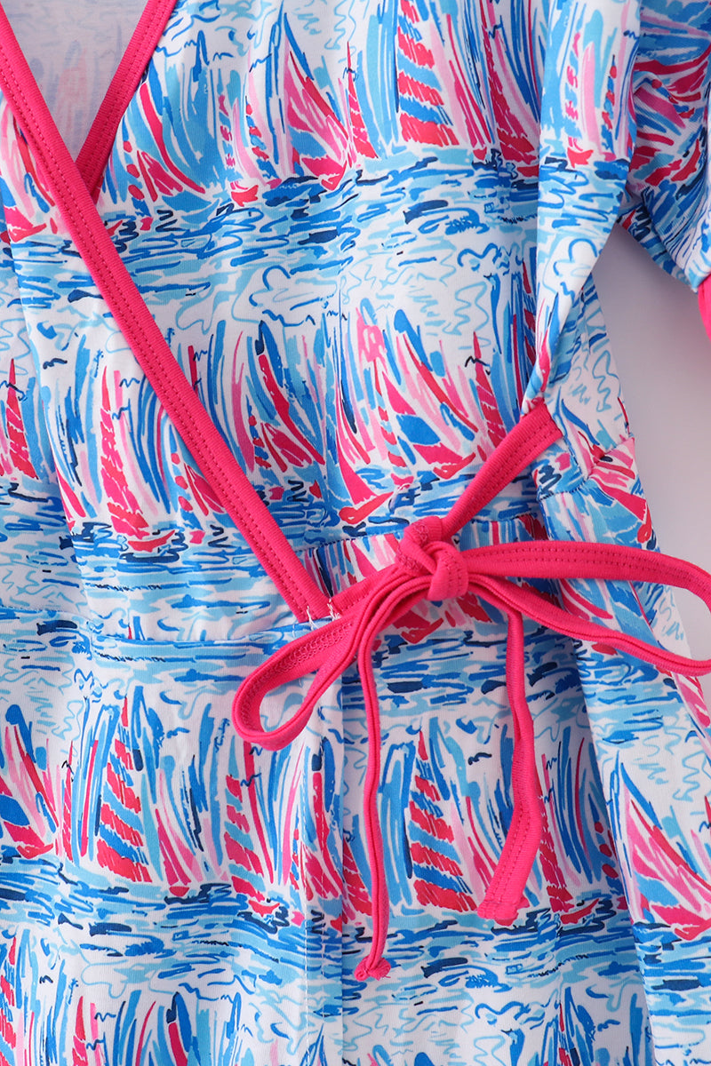 Robe imprimée mère-fille « Sérénade du voilier bleu »