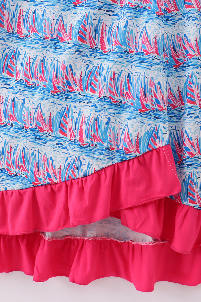 Robe imprimée mère-fille « Sérénade du voilier bleu »
