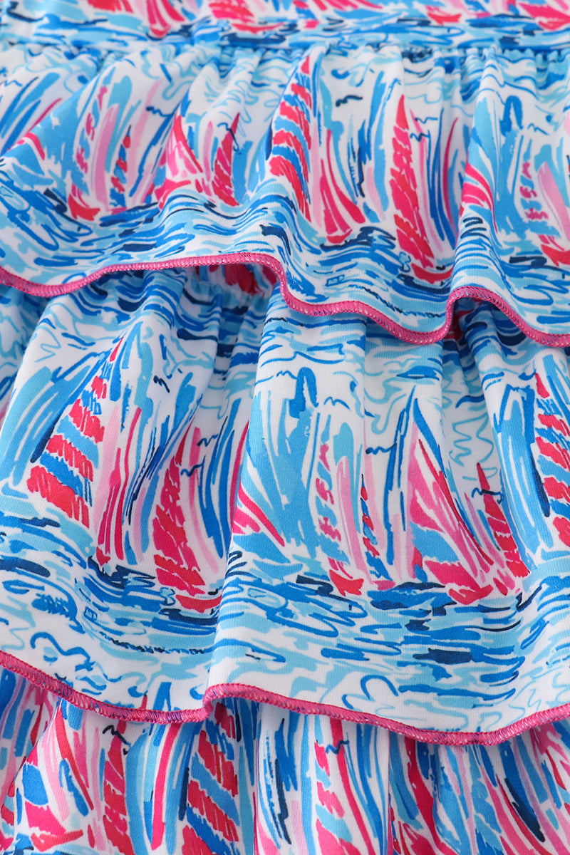 Robe imprimée mère-fille « Sérénade du voilier bleu »