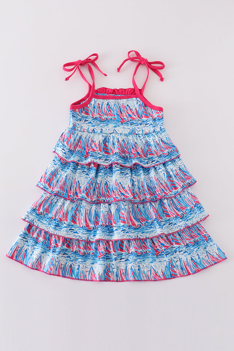 Robe imprimée mère-fille « Sérénade du voilier bleu »