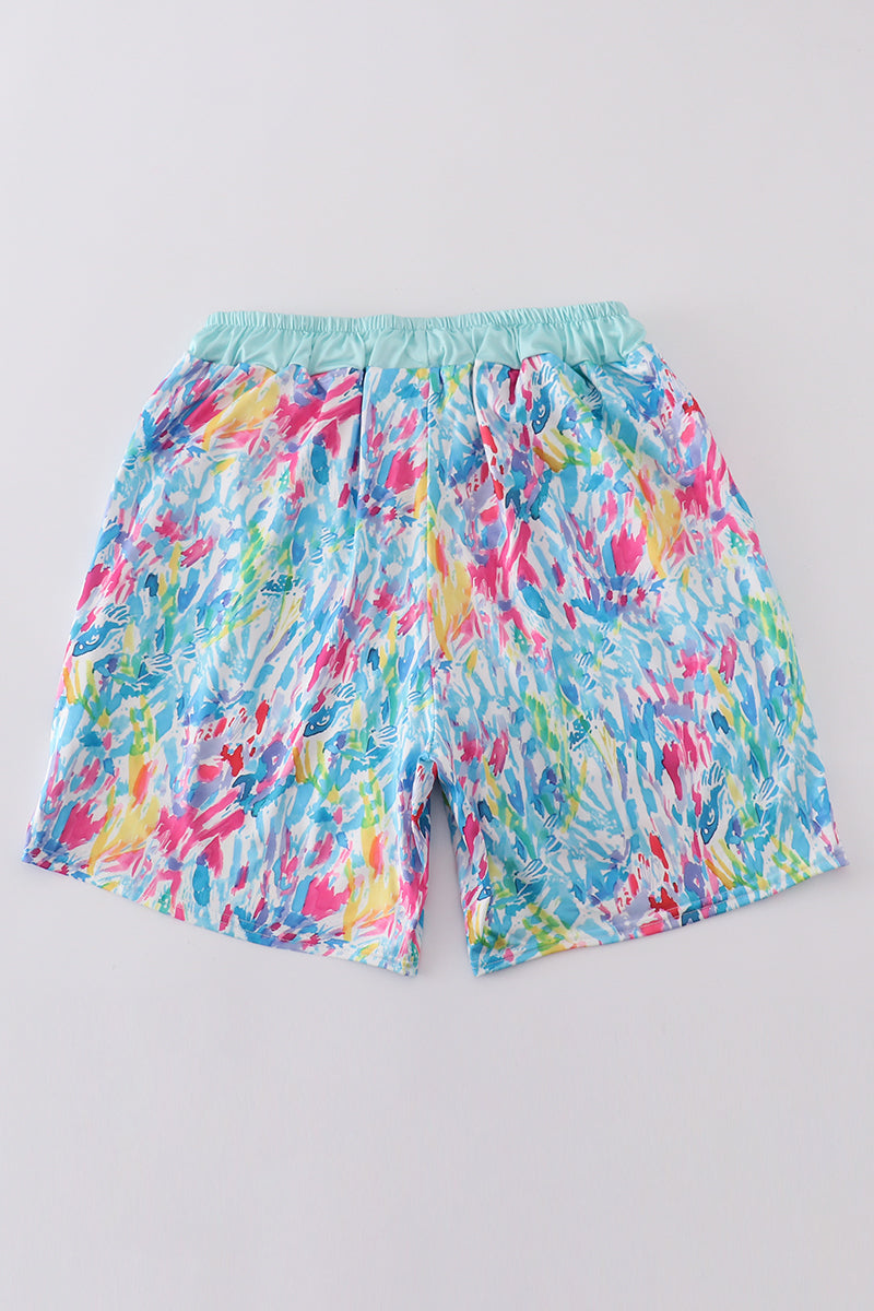 Maillot de bain papa arc-en-ciel menthe éclaboussures