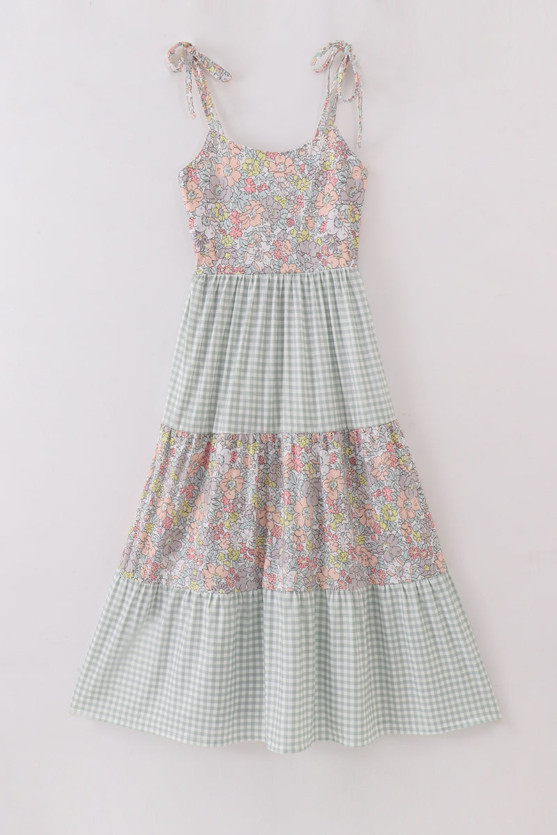 Robe vichy maman et moi harmonie florale pastel sauge