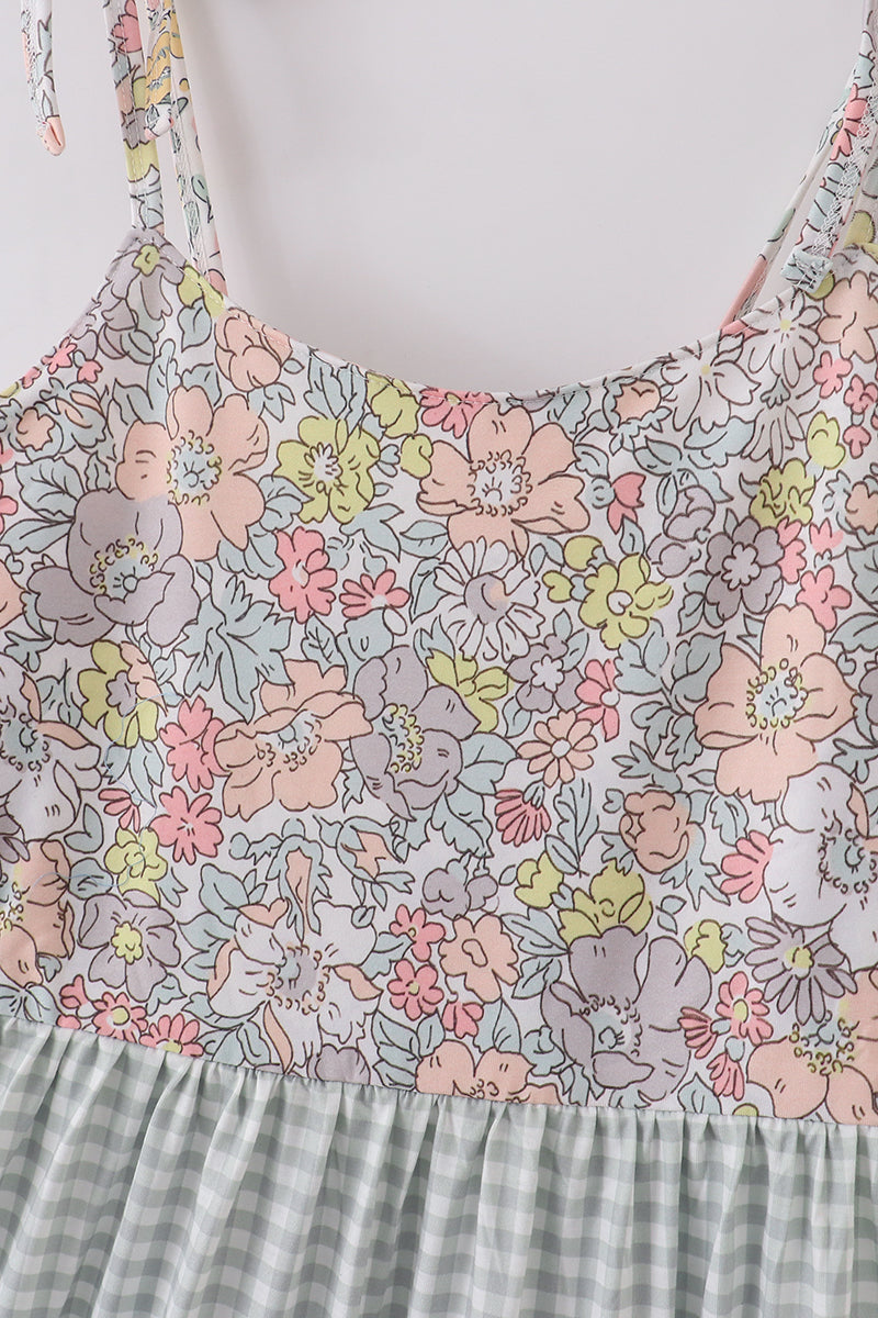 Robe vichy maman et moi harmonie florale pastel sauge